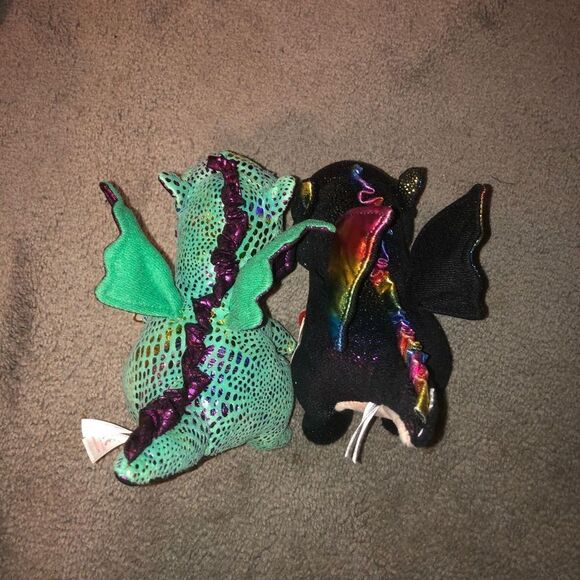 TY BEANIE BOOS ANORA & CINDER THE DRAGON NEW WITH TAGS 6 INCH (2) GREEN BLACK - Picture 5 of 7